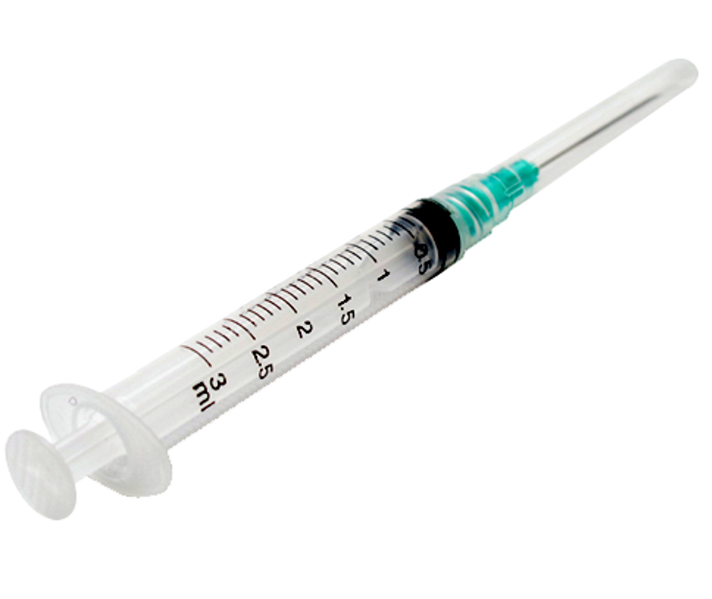 Jeringa hipodermica de 3ml con aguja 20Gx1 1/2". Precio Unitario