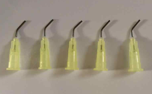 [AGAMARILLA] Aguja amarilla predoblada para aplicación de resina fluida, ácido, etc. Bolsa de 10 unds