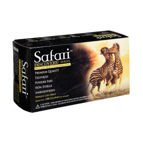 [SFR 87526-B-N-PF  SMALL] GUANTES DE EXAMEN DE NITRILO NEGRO SAFARI. Tamaño S 